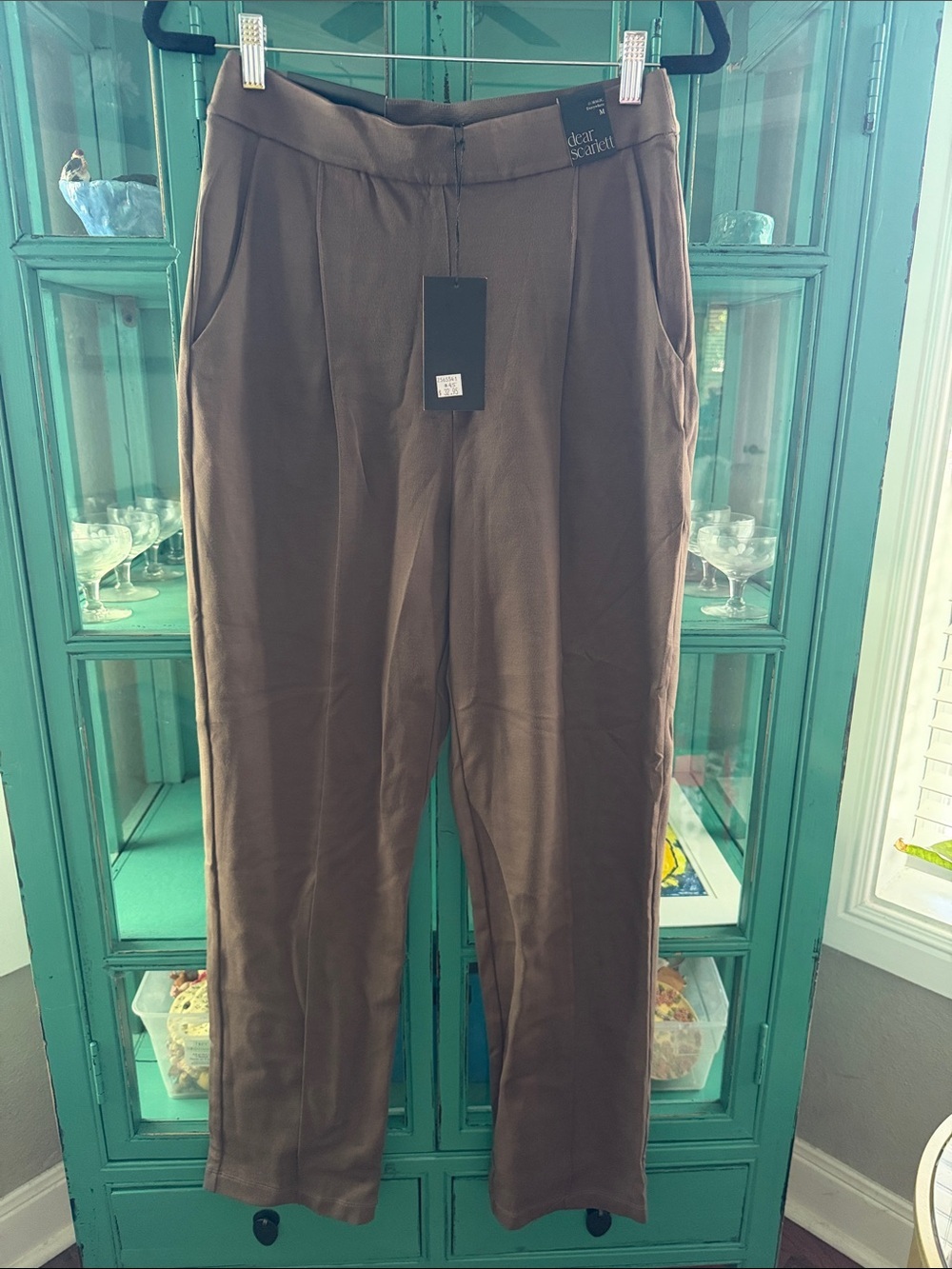 Dear Scarlett Taupe Straight-Leg High-Rise Pants NWT - Picture 3 of 6
